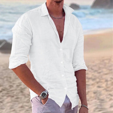 European and American fashion new men's long-sleeved shirt single-breasted lapel cotton and linen shirt men's fashion tops