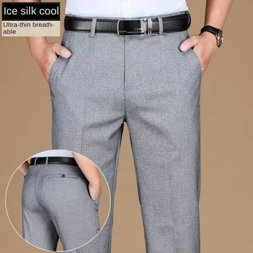 Summer Linen Mens Suit Pants  British Pants Black Gray Flat Formal Business Trousers For Men Suit Dress Pants Thin Light Weight
