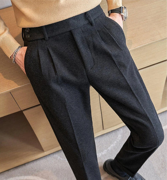 Men's Fall/Winter Wool Fabric Casual Suit Pants, Black, Coffee Available, Size 28-36