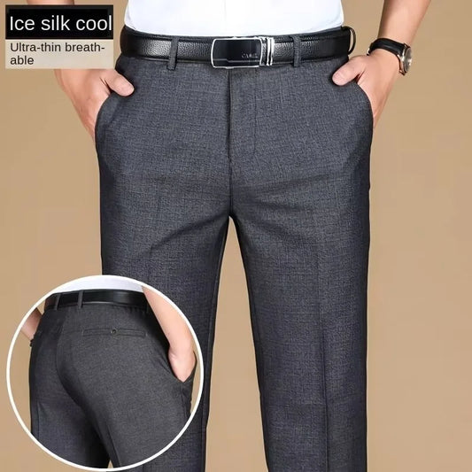 Summer Linen Mens Suit Pants  British Pants Black Gray Flat Formal Business Trousers For Men Suit Dress Pants Thin Light Weight