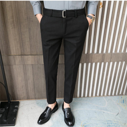 Men's Milled Pants, Autumn and Winter Thickened Solid Color Business Casual with Belt Pants